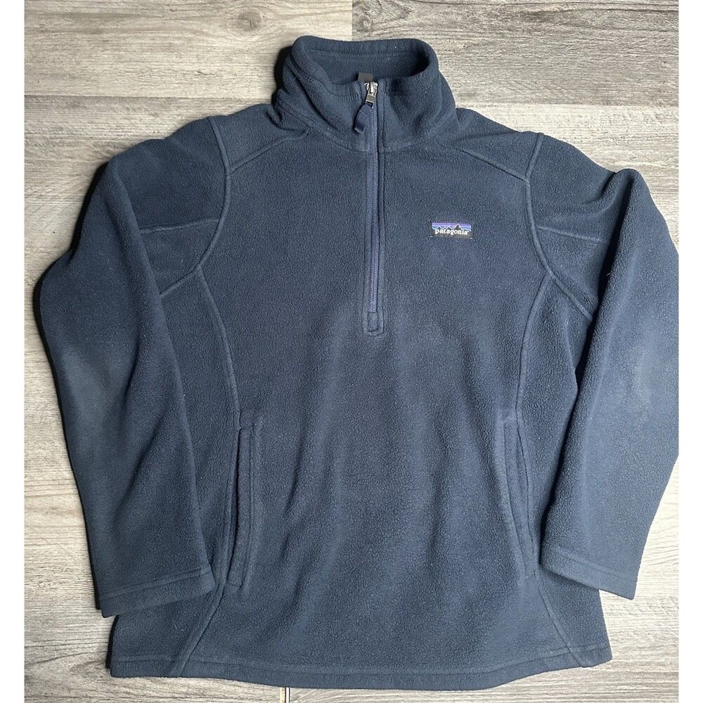 Patagonia Women Medium Synchilla Marsupial Fleece 1/4 Zip Pullover Jacket Navy